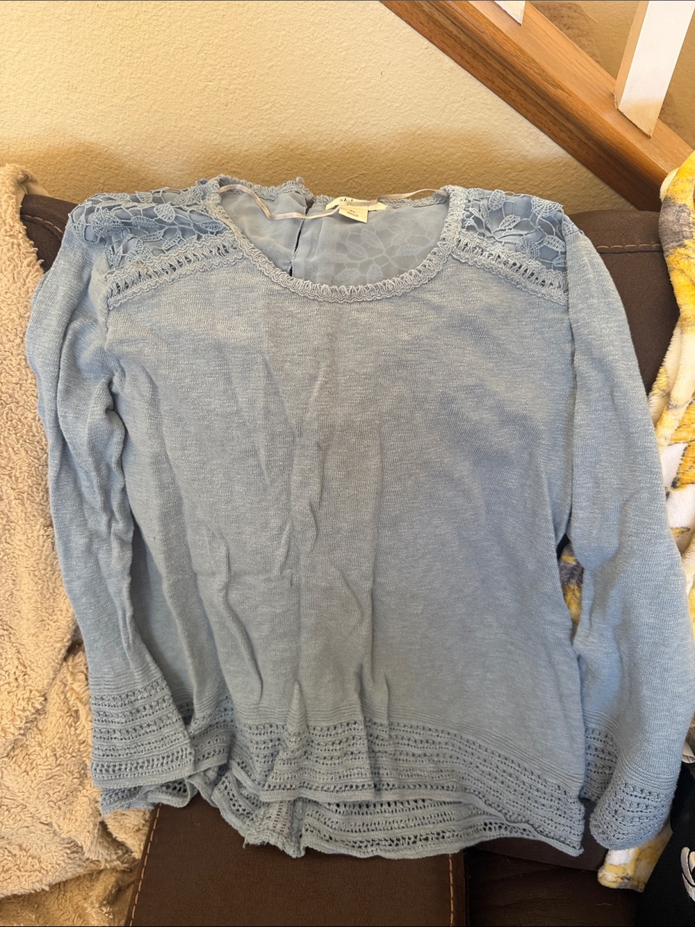 Style & Co. Light Blue Lace Yoke Pullover Sweater